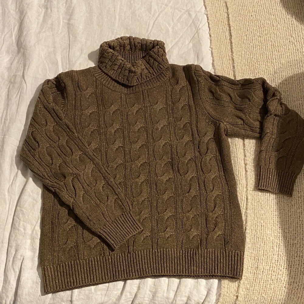L.L.Bean Brown wool cable knit turtleneck